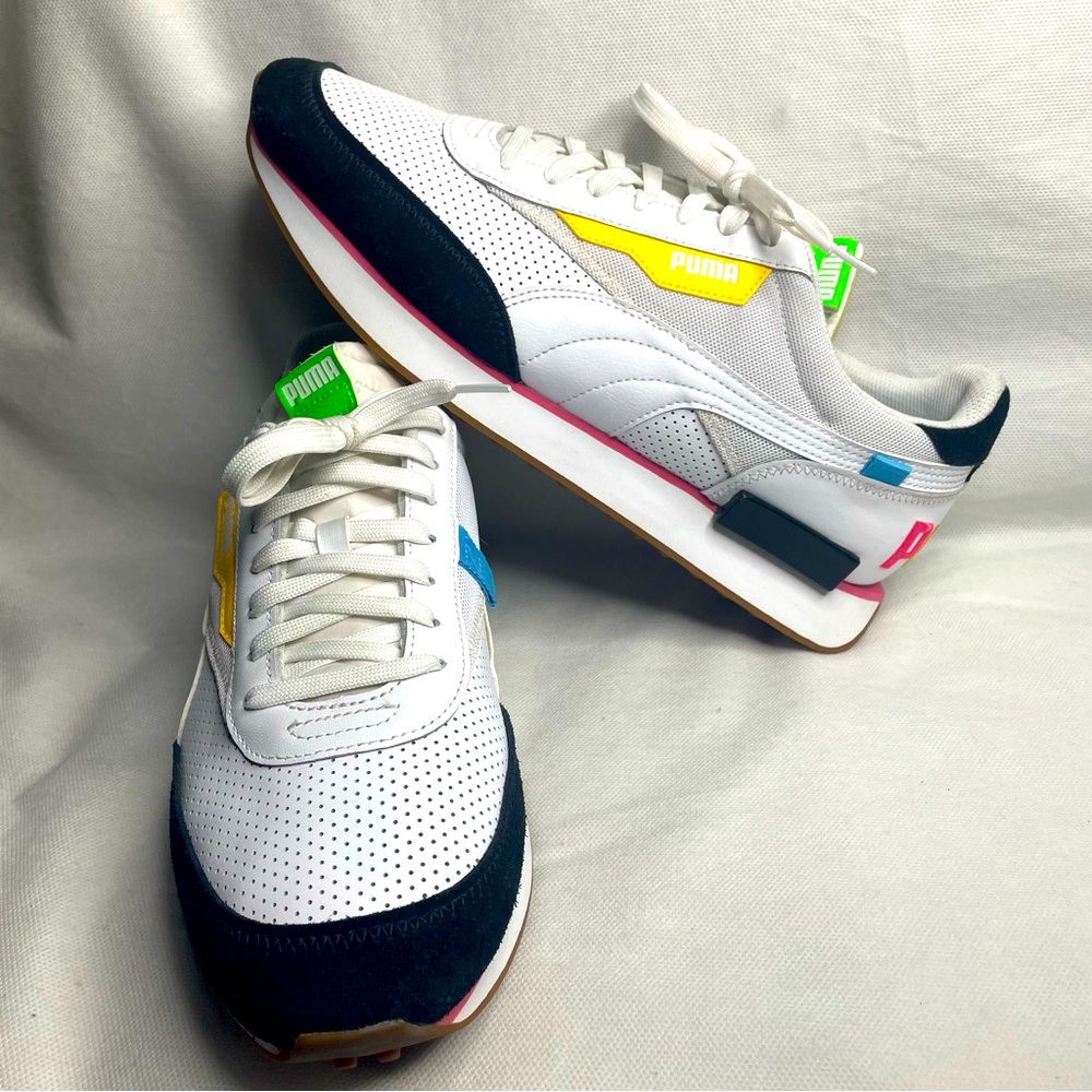 Puma Future Rider Finish Line Shoes Mens US 12 EU 46 White Black Pink 374179-01